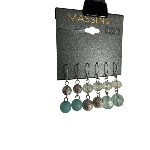 Massini Fashion Earrings Set of 3 Dangle Blue/Clear Jewel Silver Tone NWT - Picture 2 of 6